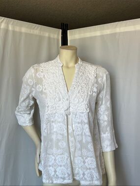 Antica Sartoria by Giacomo Cinque White Embroidered Tunic Blouse